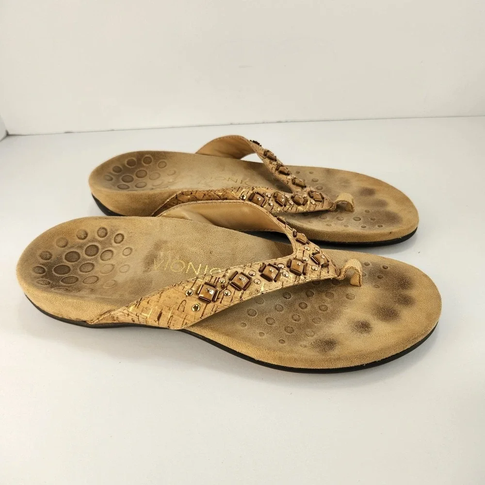 Vionic Floriana Women's 8 Gold Shimmer Orthotic Flip Flop Sandals Comfort
